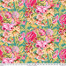 Jade green fabric featuring large pink and yellow flowers.