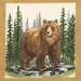 an 8x8 swatch of the brassy yellow panel fabric featuring grizzly bear in the woods.