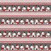 Border stripe fabric featuring cheerful snowmen dressed in red scarves and hats alternating with rows of holly and resting birds.