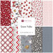 A collage of fabrics included in the Snow Folks collection with red, white, and gray winter themed fabrics.