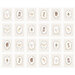 Fabric panel with a white leaf textured background and 24 beige striped tiles containing cute animals surrounded by floral wreaths and bows