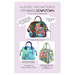 Front Cover of the City Bag Downtown Tote Pattern by Aunties Two featuring three bags with a variety of different fabric colors.