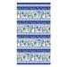 Blue panel fabric featuring six picture panels of snowmen dressed warmly in various winter scenes.