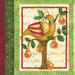 A close up shot of the partridge in a pear tree over a text background with multiple border prints.