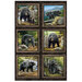 Panel fabric featuring six wood-frame picture panels of bears and cubs enjoying the great outdoors.