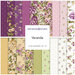 Collage of fabrics from the collection in magenta, pink, goldenrod, grass green, and white with traditional, ornate floral designs