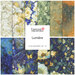 Collection of 12 fabric fat quarters featuring floral and abstract designs in various colors.