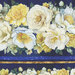 An 8x8 scan of a mottled blue border print fabric with stripes of cream-hued shabby-chic florals.
