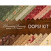 The 23 fabrics included in the Blooming Beauty BOM Always and Forever - Oops Kit, arranged in an appealing layout from cocoa brown to rich cream to forest green carmine red.