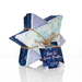 Star shaped Bundle of folded batik fabric fat quarters tied with twine and a decorative tag.