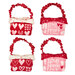 The four Tiny Treat Baskets colored in bold pink, red, and cream fabrics from the Darling Peony collection by Moda Fabrics, isolated on a white background.