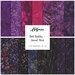 A collage of fabrics included in the Bali Batiks - Jewel Noir collection featuring mottled leafy fabrics in dark purples.