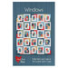 The front of the Windows quilt pattern showing a colorful quilt with window-frame blocks and a blue background.