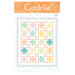Front of the Cordelia quilt pattern, finished example of the quilt in bright colors.
