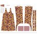 A project panel with instructions to create your own pinafore, made using purple fabric with golden sunflowers, and gingham pockets