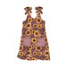 Sunflower-print sleeveless dress with shoulder ties and gingham pockets.