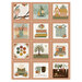 Coral orange fabric panel featuring picture-type panels of novelty, country cottage scenes.