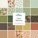 A collage of fabrics included in the Worth Repeating collection with white, teal, green, brown, and pink with floral themes.