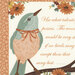 an 8x8 swatch of the panel featuring a close up shot of the bird on a branch next to some text and florals, with a small floral border