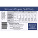 Quilt stats sheet titled Stars and Stripes, detailing fabric yardage for various quilt sizes.