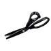 Black scissors with a serrated edge and ergonomic handles on a white background.