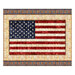 American flag fabric panel overlayed on a collage of documents with a border of stars.