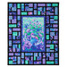 The completed Stained Glass Panel Quilt, colored in blue, teal, and purple fabrics from the Bellagio collection by Timeless Treasures Fabrics, isolated on a white background. 
