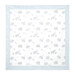 The completed self-binding receiving blanket in gentle pastel colors, from the To The Moon And Back collection by Moda, isolated on a white background. 