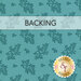 A teal blue fabric with tonal tossed leaf clusters. A banner at the top reads "backing" and a gold "Shabby Fabrics" logo sits in the bottom right corner. 