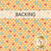 An orange fabric featuring a calico floral print in teal and red, with a banner on the top saying "Backing" and a gold Shabby Fabrics logo in the bottom right corner.