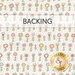 A white fabric swatch with scattered hand-drawn flowers and polka dots, a banner at the top reads "Backing" and a golden Shabby Fabrics logo sits in the lower right hand corner.