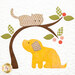 A close up shot of a quilt block featuring a cute little dog and a cat up a tree. 