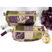 A top down shot of the two Mini-Charm Bags, showing fabric and color details, staged with coordinating flowers and notions.