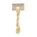 A skein of buff yellow embroidery floss, twisted and bundled, with a tan label featuring the brand name and color information.