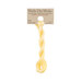A skein of chiffon yellow embroidery floss, twisted and bundled, with a tan label featuring the brand name and color information.