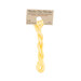 A skein of pale yellow embroidery floss, twisted and bundled, with a tan label featuring the brand name and color information.