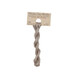 A skein of ash gray embroidery floss, twisted and bundled, with a tan label featuring the brand name and color information.