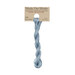 A skein of light gray blue embroidery floss, twisted and bundled, with a tan label featuring the brand name and color information.