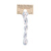 A skein of pale blue and pink embroidery floss, twisted and bundled, with a tan label featuring the brand name and color information.