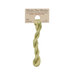 A skein of tea green embroidery floss, twisted and bundled, with a tan label featuring the brand name and color information.