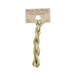 A skein of cream and greenish brown embroidery floss, twisted and bundled, with a tan label featuring the brand name and color information.