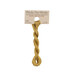 A skein of brass embroidery floss, twisted and bundled, with a tan label featuring the brand name and color information.