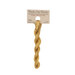 A skein of brassy yellow embroidery floss, twisted and bundled, with a tan label featuring the brand name and color information.