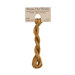 A skein of golden tan embroidery floss, twisted and bundled, with a tan label featuring the brand name and color information.