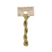 A skein of olive sage embroidery floss, twisted and bundled, with a tan label featuring the brand name and color information.