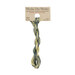 A skein of variegated thyme and light pear embroidery floss, twisted and bundled, with a tan label featuring the brand name and color information.