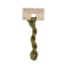 A skein of dark khaki embroidery floss, twisted and bundled, with a tan label featuring the brand name and color information.