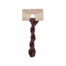 A skein of variegated mulberry brown embroidery floss, twisted and bundled, with a tan label featuring the brand name and color information.