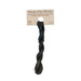 A skein of variegated coal black embroidery floss, twisted and bundled, with a tan label featuring the brand name and color information.