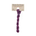 A skein tonal purple and magenta embroidery floss, twisted and bundled, with a tan label featuring the brand name and color information.